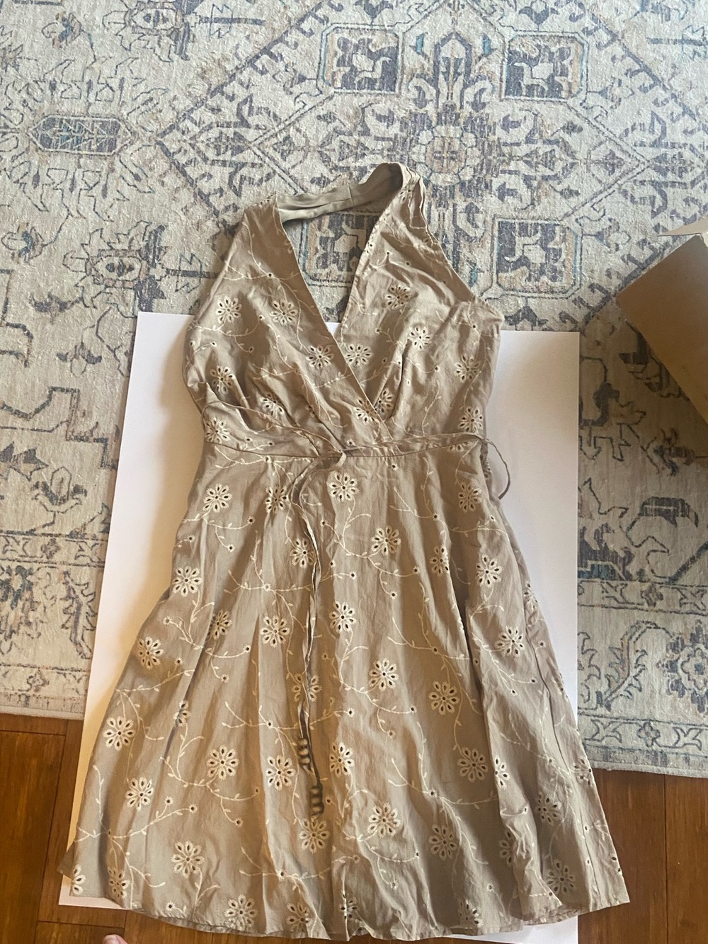 Tahari Taupe Eyelet Halter Sundress